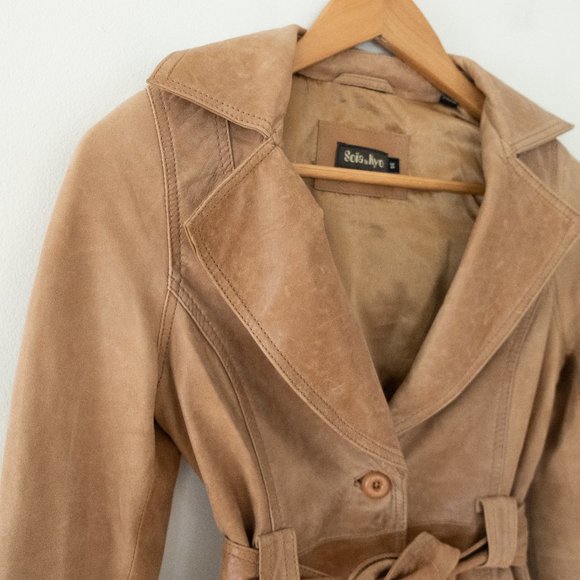 Soia & Kyo Tie Waist Leather Jacket - Picture 3 of 9